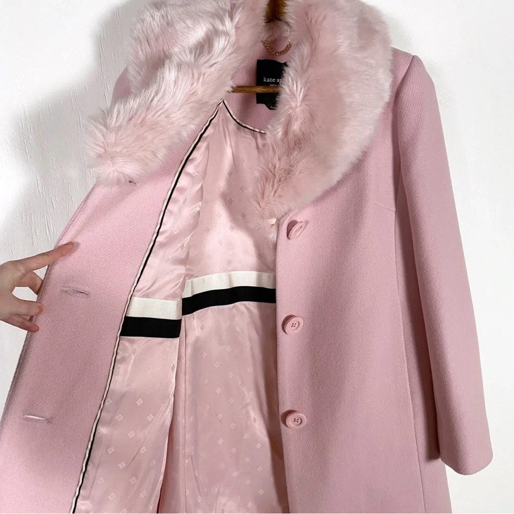 Kate Spade Faux Fur Lapel Wool Coat Pink - Picture 5 of 9